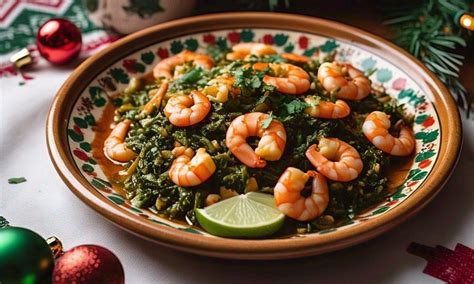 Plato de camarones con romeritos, una tradición navideña mexicana