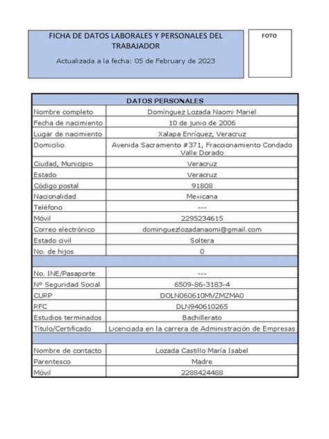 Infografía: Esquema de campos de datos personales y laborales utilizados en registros administrativos