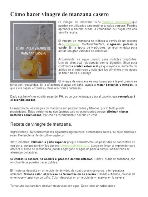 infografía que muestra el proceso de elaboración del vinagre de manzana, destacando la fermentación y la presencia de la 