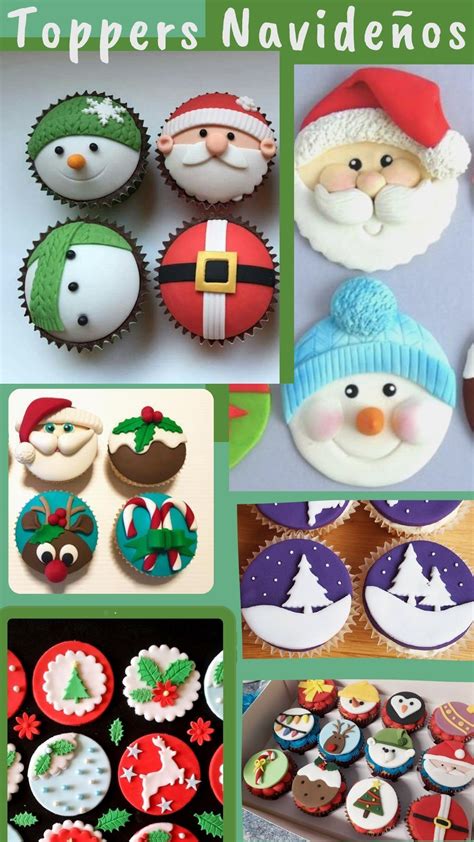 Variedad de cupcakes con toppers navideños y sprinkles
