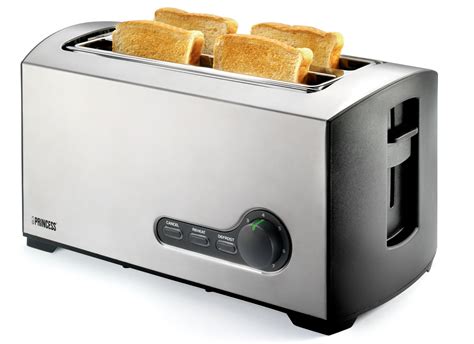 Imagen de una tostadora horizontal con varias rebanadas de pan
