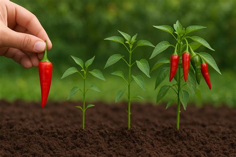 Ejemplo de planta de ají con frutos en diferentes etapas de maduración