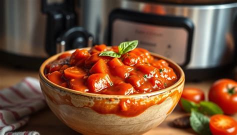 Olla lenta cocinando salsa de tomate