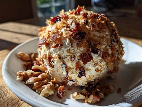 Foto de una bola de queso tipo party cheese ball con nueces