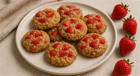 Galletas de avena y fresas frescas en un plato rústico