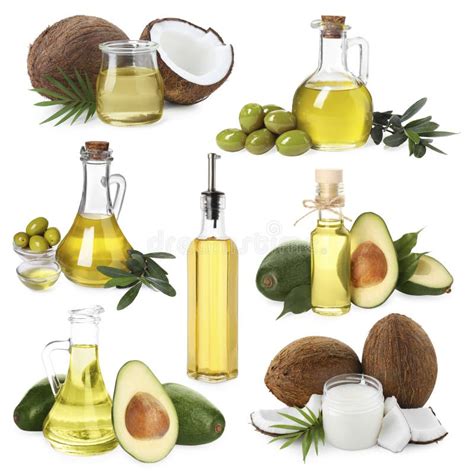 imagen de diferentes aceites naturales (ricino, oliva, coco, almendras, romero, aguacate) en frascos pequeños