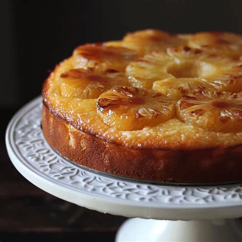 Torta de piña recién horneada con rodajas de piña caramelizadas en la superficie