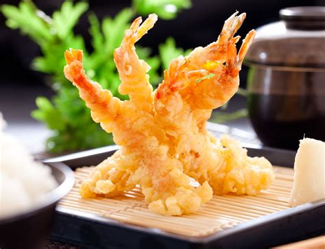 Tabla con ejemplos de verduras y mariscos aptos para tempura