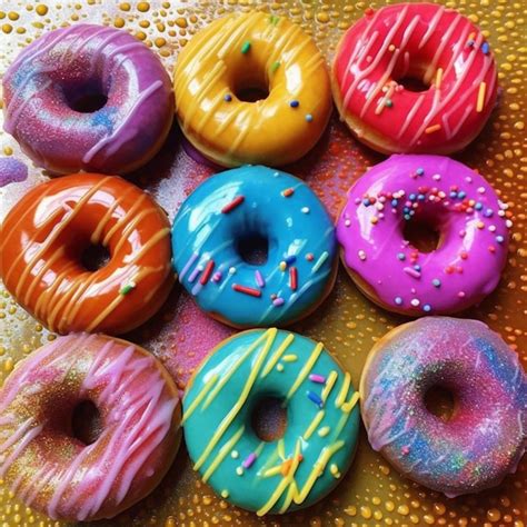 Surtido de donas glaseadas con diferentes colores y decoraciones creativas.