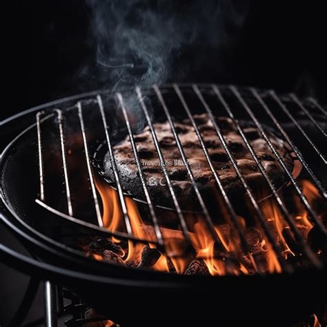 Primer plano de una hamburguesa cocinándose en una parrilla, con marcas de calor.