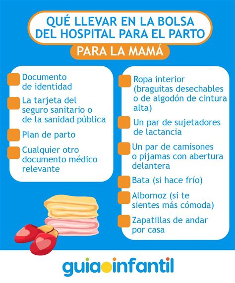 Iconos representando los artículos recomendados para llevar al hospital.