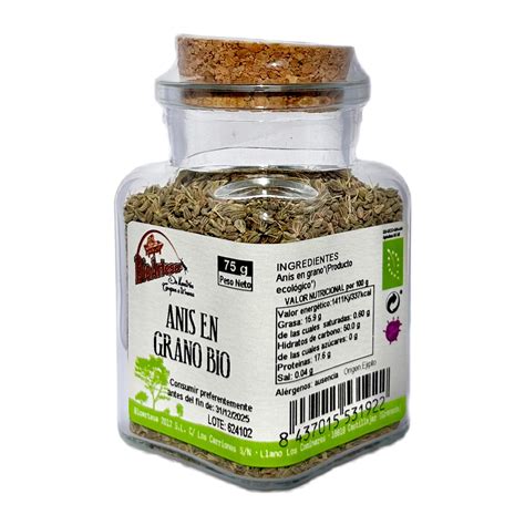 Paquete de anís en grano o molido, con énfasis en la etiqueta 