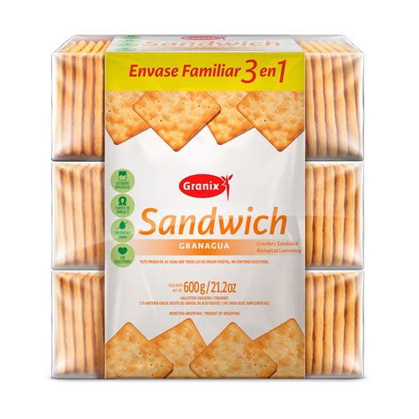 Infografía mostrando diferentes formas de usar las galletas Granix Sandwich (con queso, mermelada, como base de canapé)