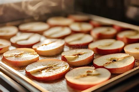 Manzanas en rodajas finas siendo colocadas en una bandeja para horno