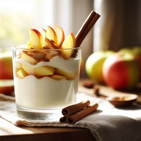 Plato con bastones de manzana imitando papas fritas, acompañados de yogur y melocotón como 