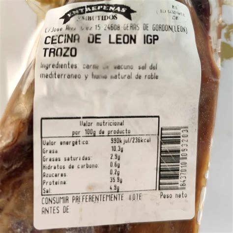 Gráfico nutricional de la cecina de León