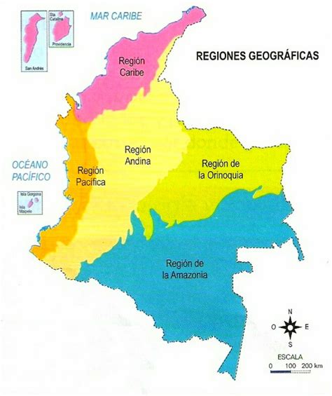 Mapa geográfico de Colombia con sus regiones culinarias