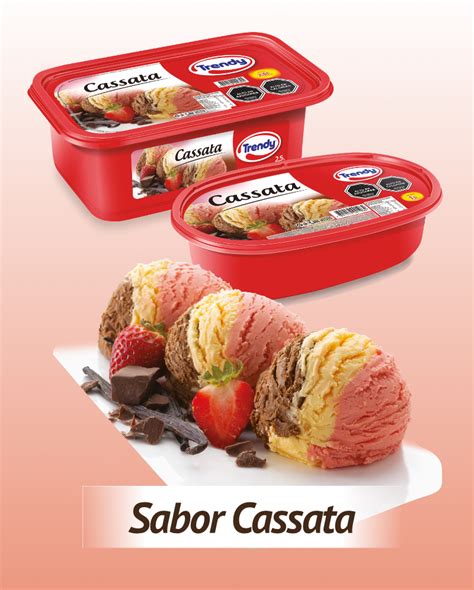 Foto variada de diferentes sabores de helado cassata Trendy en distintos envases