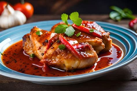 Plato de bonito cocinado con salsa roja, simulando pollo