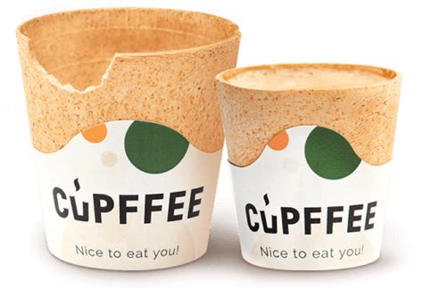 Logo o empaque de vasos comestibles, como Cupffee o Eat me Cup