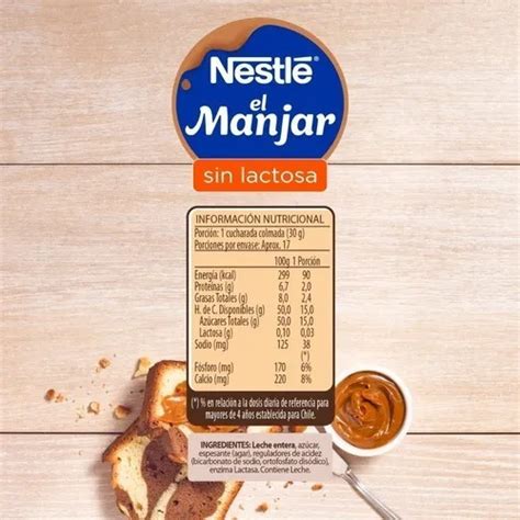 Tabla nutricional detallada de la salsa de manjar NESTLÉ®