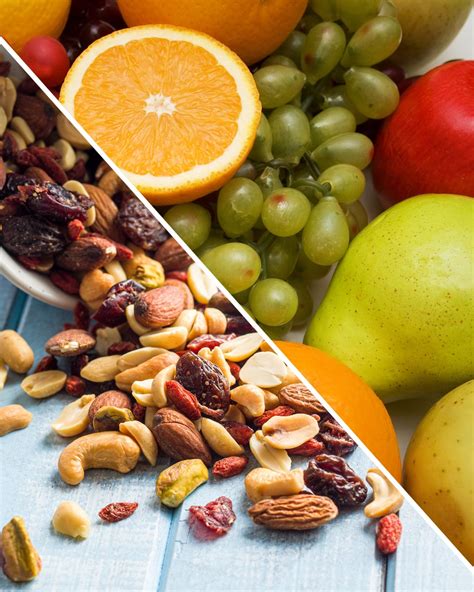 Variedad de frutas frescas y frutos secos para acompañar desayunos