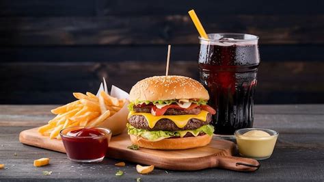 Hamburguesa con papas fritas y bebida