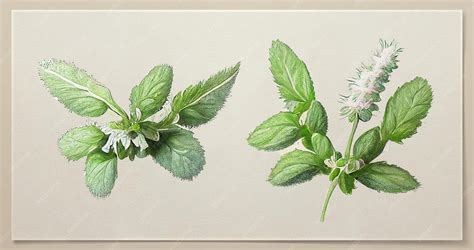 Ilustración botánica de la planta de hierbabuena (Mentha arvensis L.)