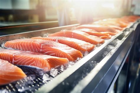 Inspección de calidad de salmón fresco en una fábrica de procesamiento