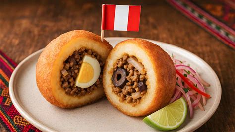 Ilustración de papas rellenas peruanas, quizás con salsa criolla