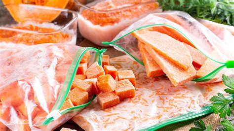 Bolsas de congelación con crema de verduras en posición horizontal