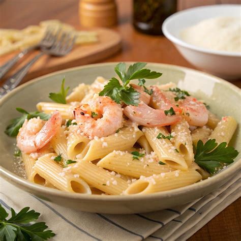 Foto de pasta con camarones frescos