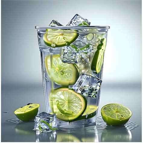 Lata de Limón Soda fría con rodajas de limón y hielo