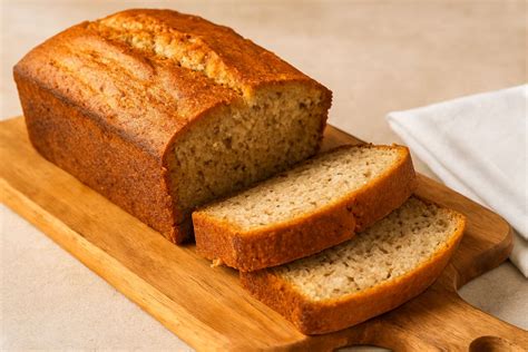 Foto de pan de plátano recién horneado y cortado en rebanadas