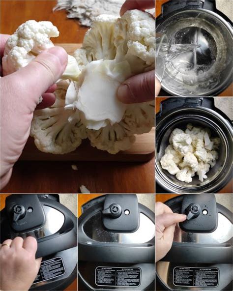 Olla a presión con coliflor cocinándose
