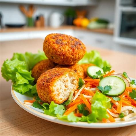 Plato de croquetas de atún al horno doradas y crujientes, servidas con una ensalada fresca