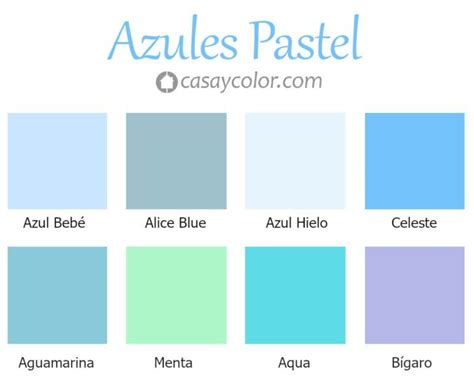paleta de colores azul pastel con nombres