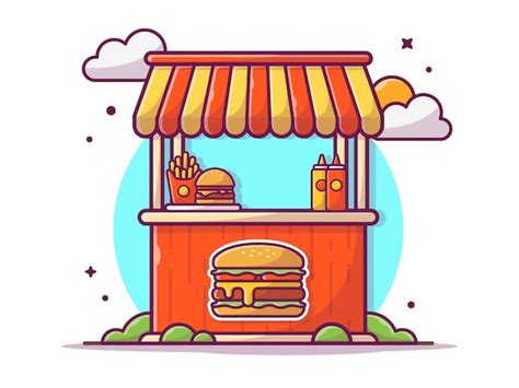 Ilustración de un puesto de hamburguesas en una feria de principios del siglo XX, o logo vintage de White Castle.