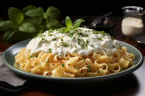 Fettuccini Alfredo cremoso servido en un plato, espolvoreado con perejil fresco