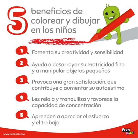 Diseño de infografía mostrando los beneficios de colorear para el desarrollo infantil