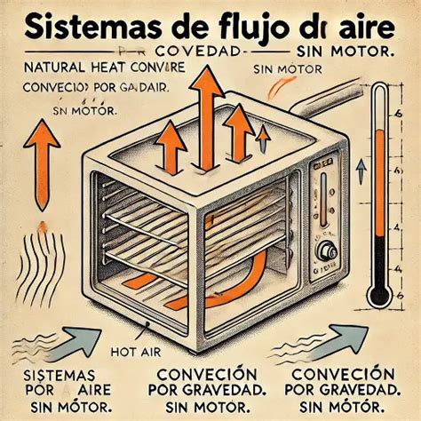 Esquema de un horno de convección mostrando el flujo de aire caliente con ventilador