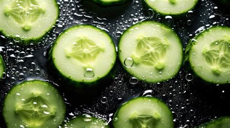 rodajas de pepino fresco con gotas de agua