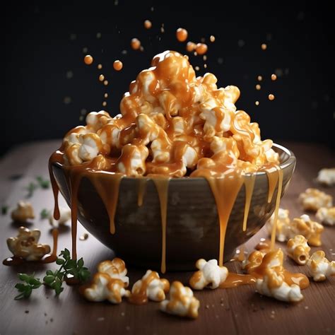 Foto de palomitas siendo recubiertas de caramelo en un bol
