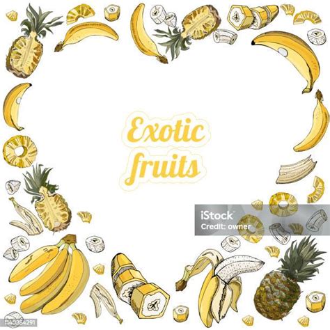 ilustracion de piña y plátano frescos cortados