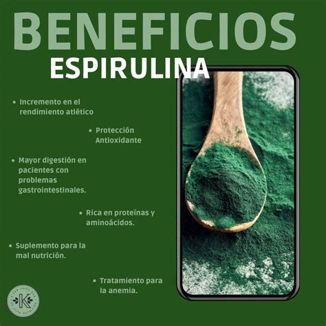 infografia beneficios de la espirulina, hierba de cebada y alga dulce