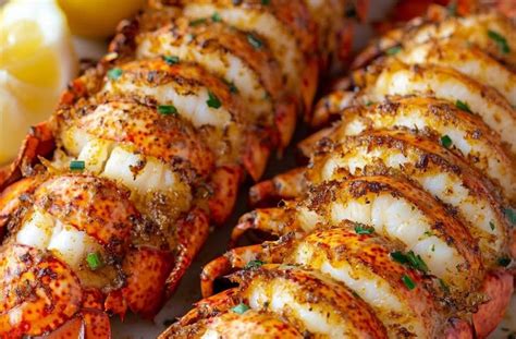 Colas de langosta a la parrilla servidas con mantequilla de limón