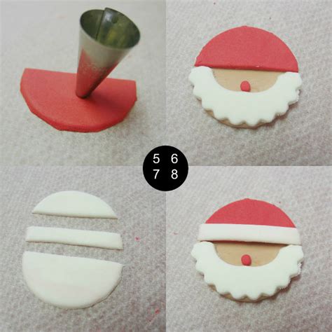 pasos para crear un Papá Noel con fondant para decorar cupcakes