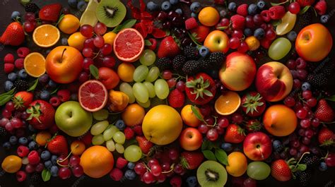 Mesa decorada con una gran variedad de frutas frescas de temporada: sandías, melones, bayas y frutas cítricas.