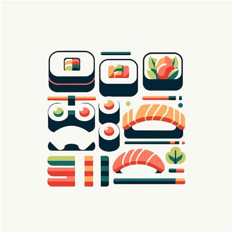 Ilustración de sushi variados con iconografía de entrega a domicilio