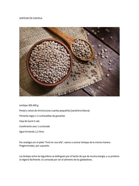 Esquema de los pasos para cocinar lentejas en cazuela